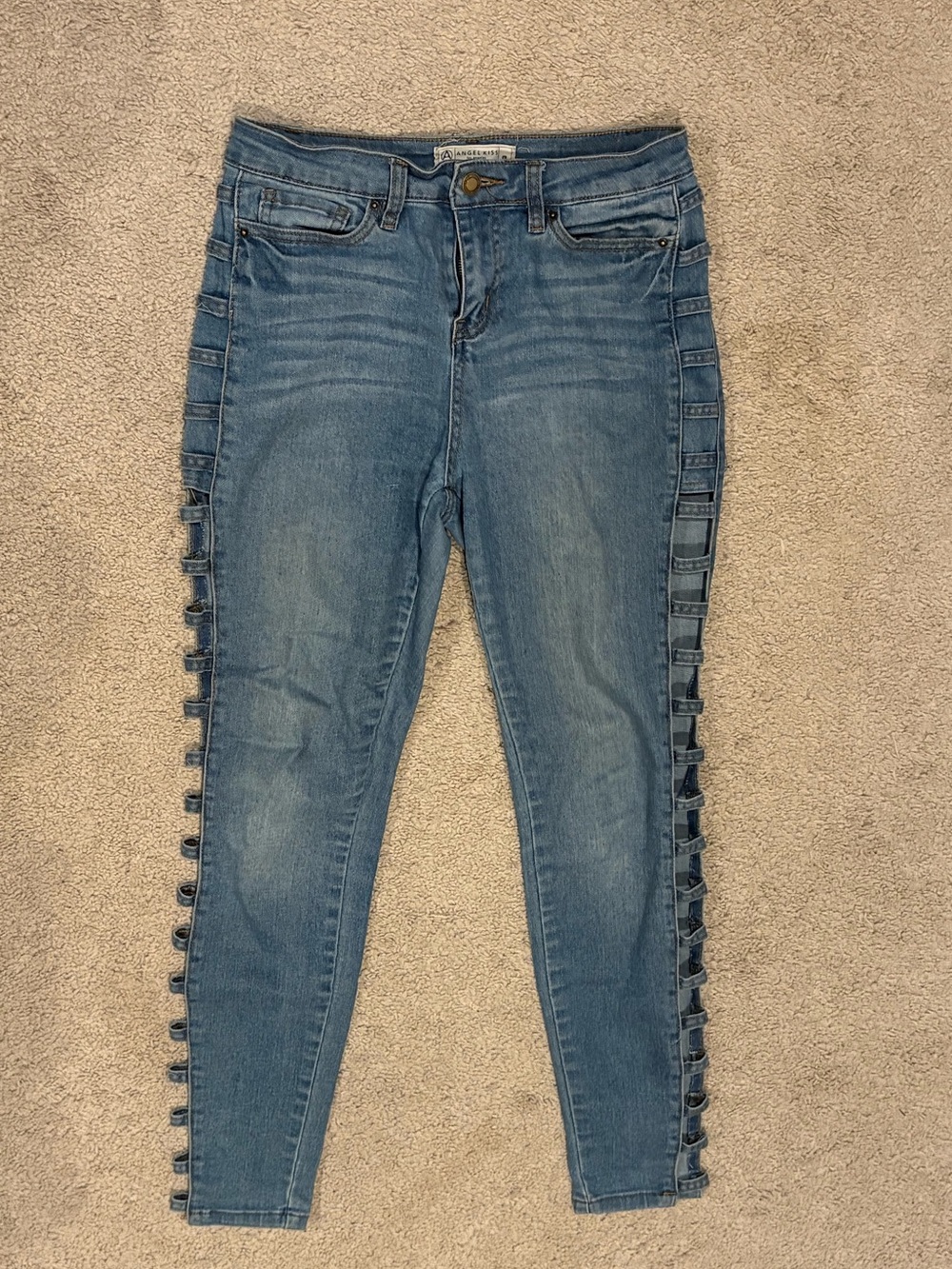 Angel Kiss Girls High Rise Jeans Decorative Side Openings Size 9